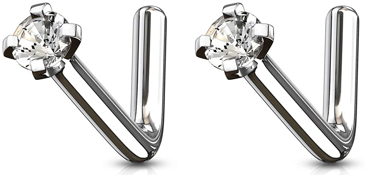 20G Gold Titanium 2mm Clear Gem Steel Nose Screw Stud – Body Piercing Jewelry, Unbranded