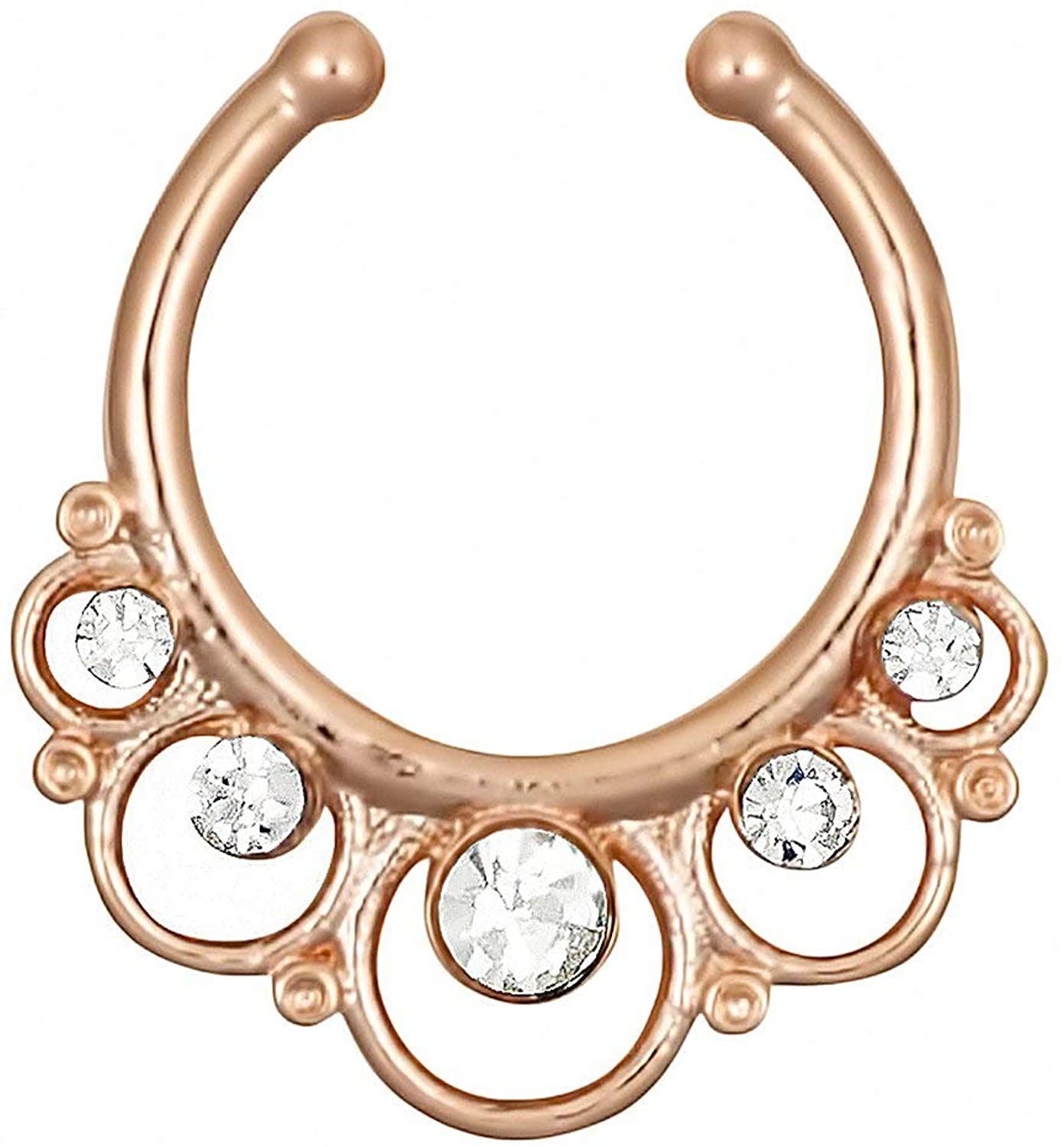 NonPiercing Septum Jewelry Fancy Rose Gold IP Plated CZ Crystal Clip
