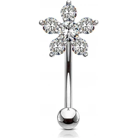 Forbidden Body Jewelry Surgical Steel Belly Button Ring - Light Blue Jeweled Feather & CZ Chains Dangle