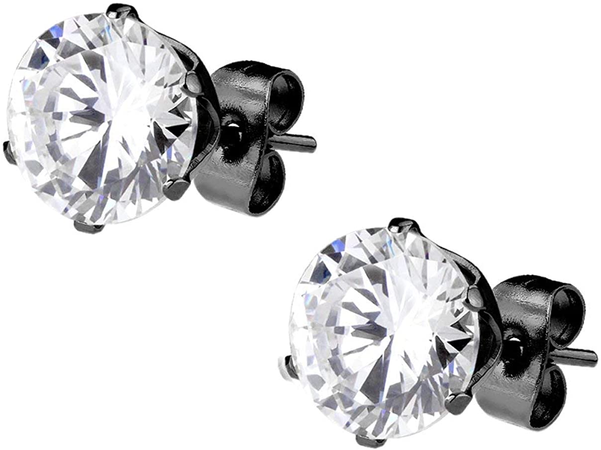 CZ Simulated Diamond Black IP Plated Surgical Steel Stud Earrings 