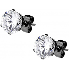 CZ Simulated Diamond Black IP Plated Surgical Steel Stud Earrings for Men