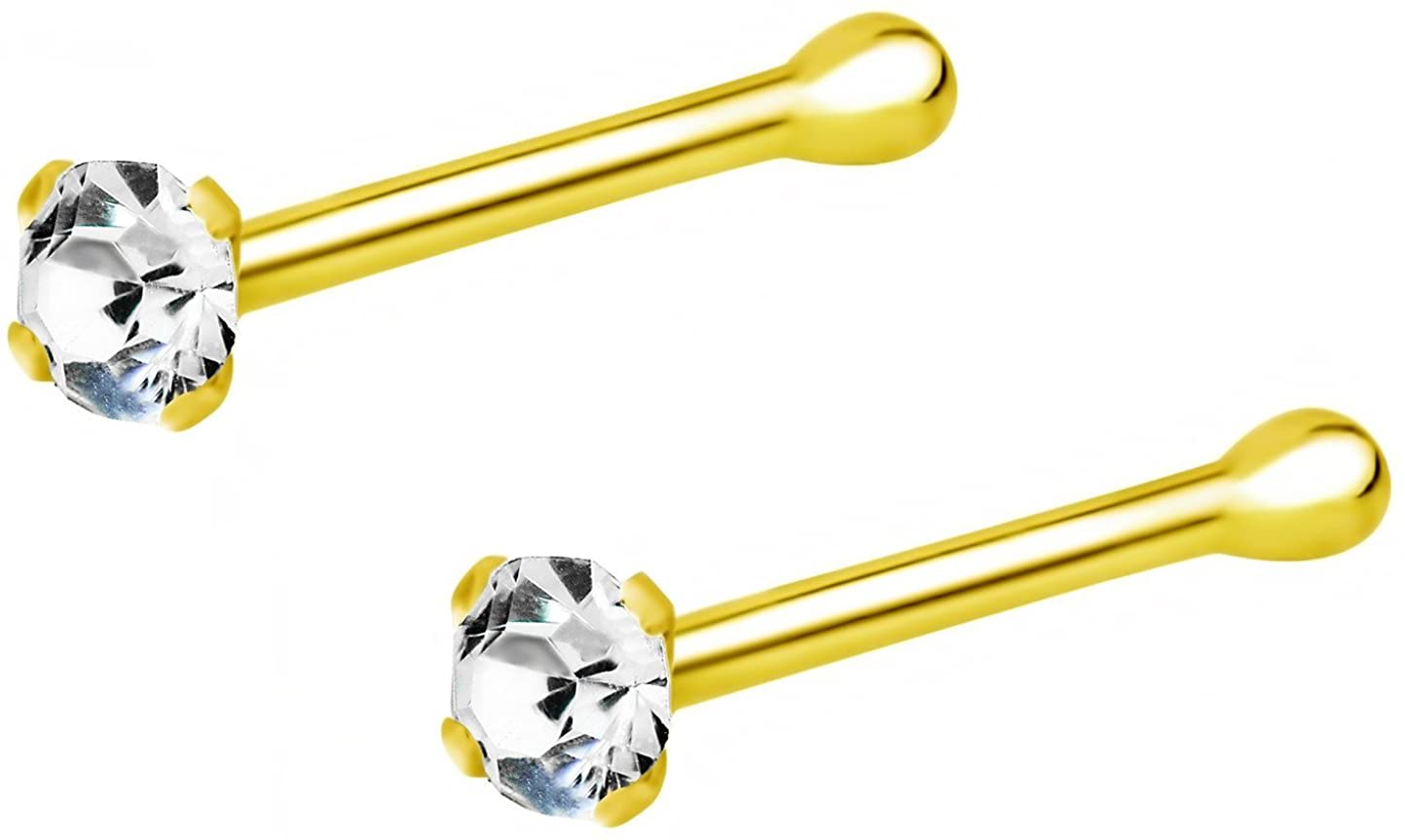 Forbidden Body Jewelry 22g 18k Gold Plated Sterling Silver CZ Simulated Diamond Micro Nose Stud 1.5mm 