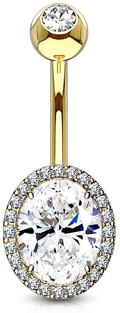 thumbnail image 2 of Double Gem Star Cubic Zirconia Navel Ring - 14g Surgical Steel Belly Button Ring 2 of 3