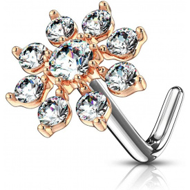 20g Surgical Steel Big Bling 7mm CZ Snowflake L-Shape Nose Ring