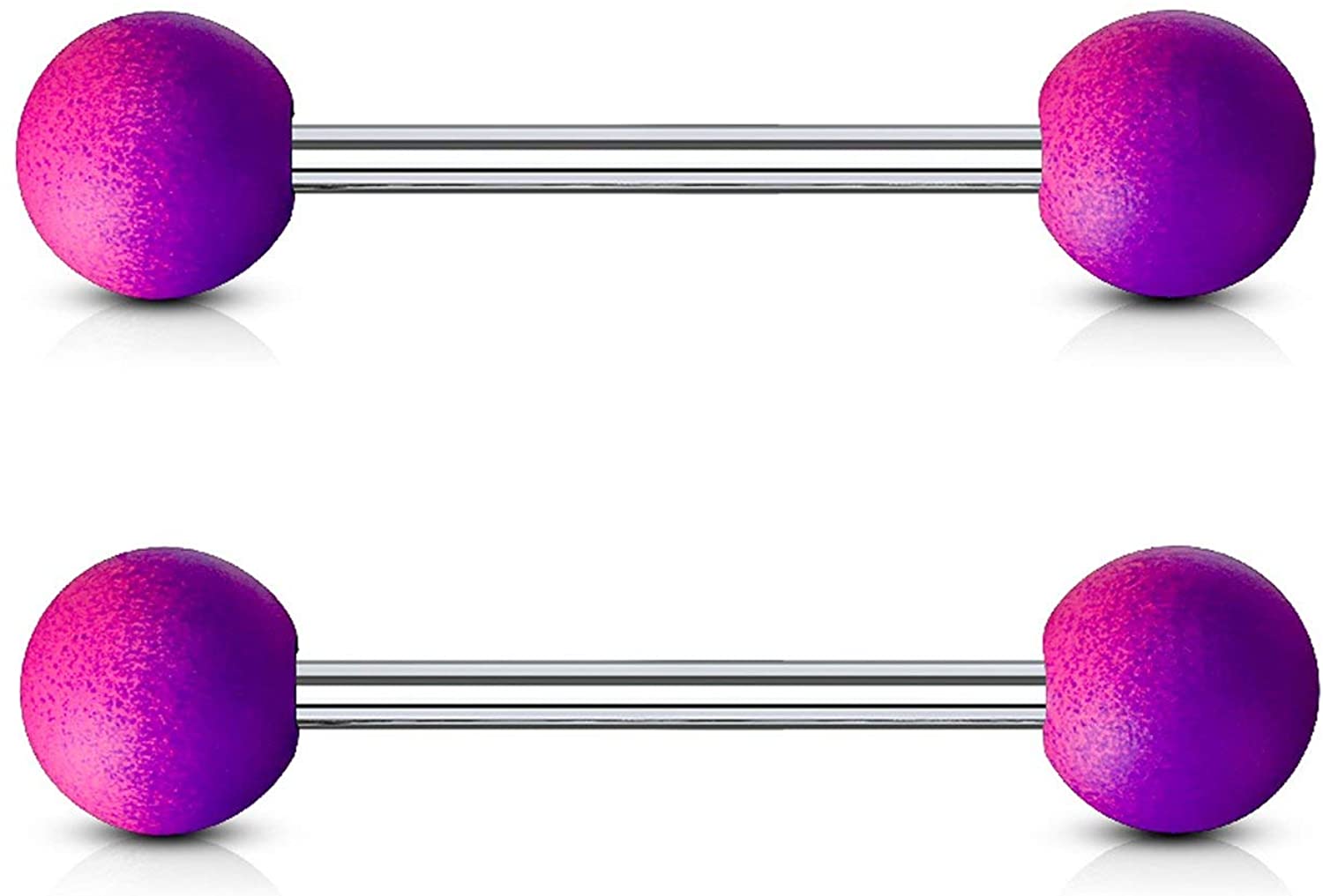 thumbnail image 2 of 14G Surgical Steel Barbell – Acrylic White Balls, Tongue & Nipple Ring, 316L, Multiple Lengths 2 of 5