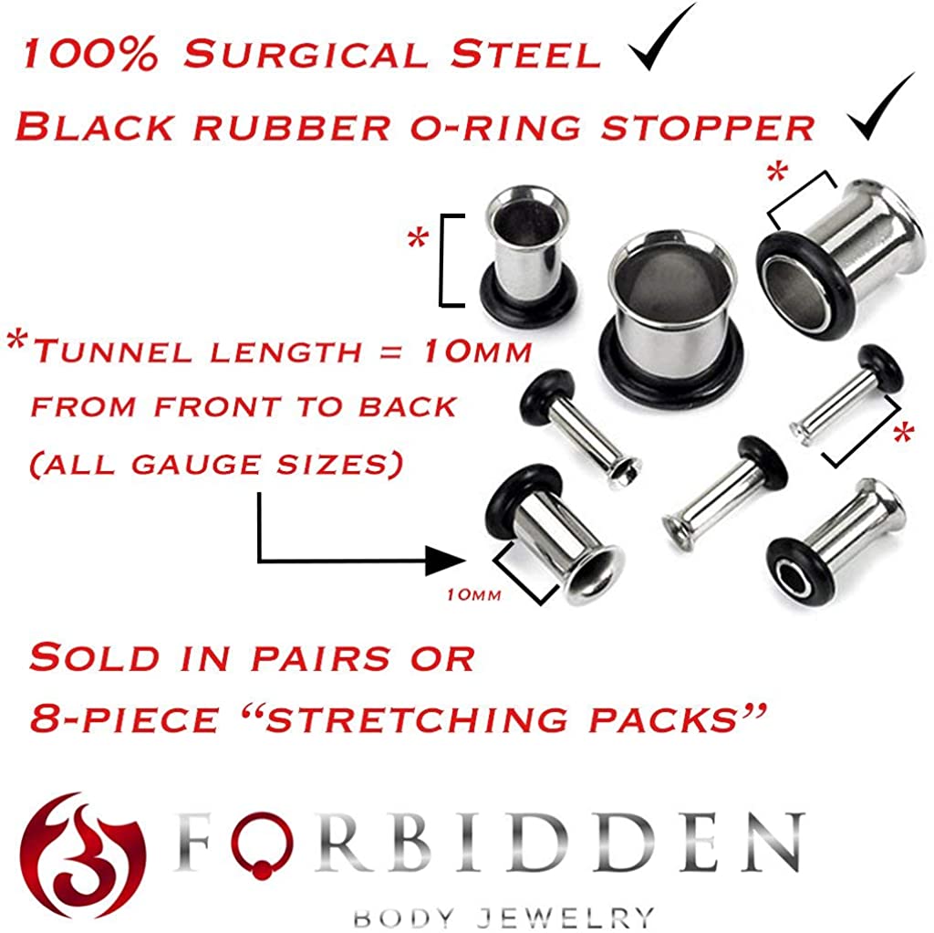 Forbidden Body Jewelry 8/6/4/2/0/00G & 1/2-1 Inch Hand Polished Surgical Steel Saddle Fit Tunnel Plugs 