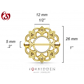 thumbnail image 2 of 14K Gold Plated Tribal Nipple Shield Rings - Surgical Steel Barbell - 14g 19mm 2 of 5